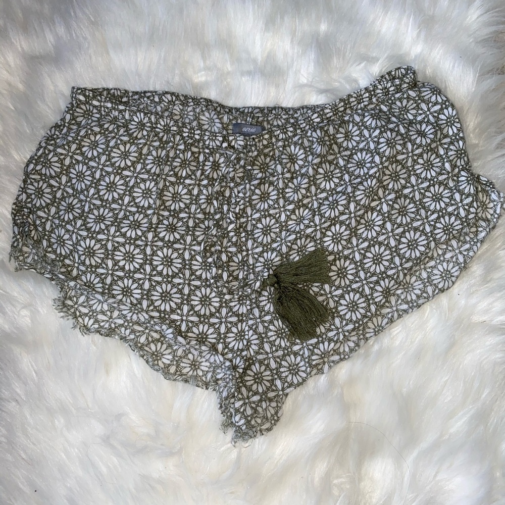 Green floral aerie soft shorts.